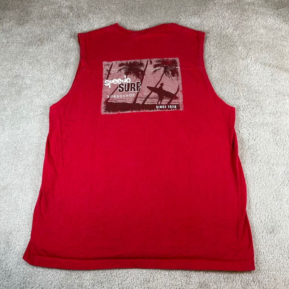 Vintage 90s Speedo Surf Muscle Tee Mens XL Red Graphic Boardshop Sleeveless Tank